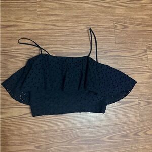 H&M Black Eyelet Detail Crop Top Small 4 Summer Tank Ruffle